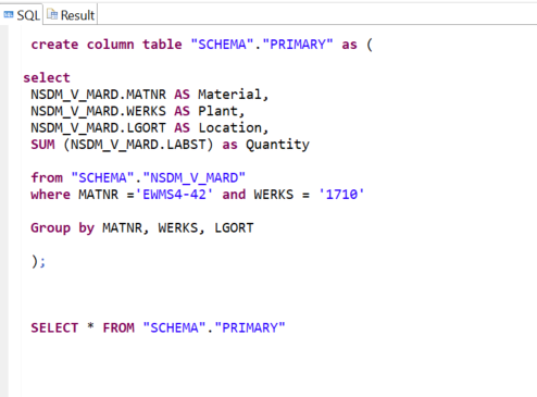 Table SAP HANA Studio