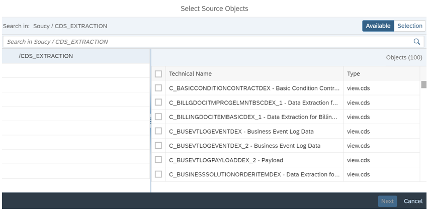Choix objets répliqués sur SAP Datasphere