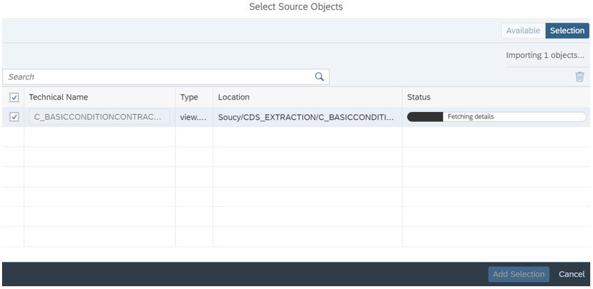 Sélection objets répliqués sur SAP Datasphere