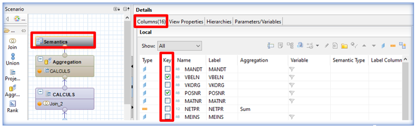 Parametrage clés niveau semantique