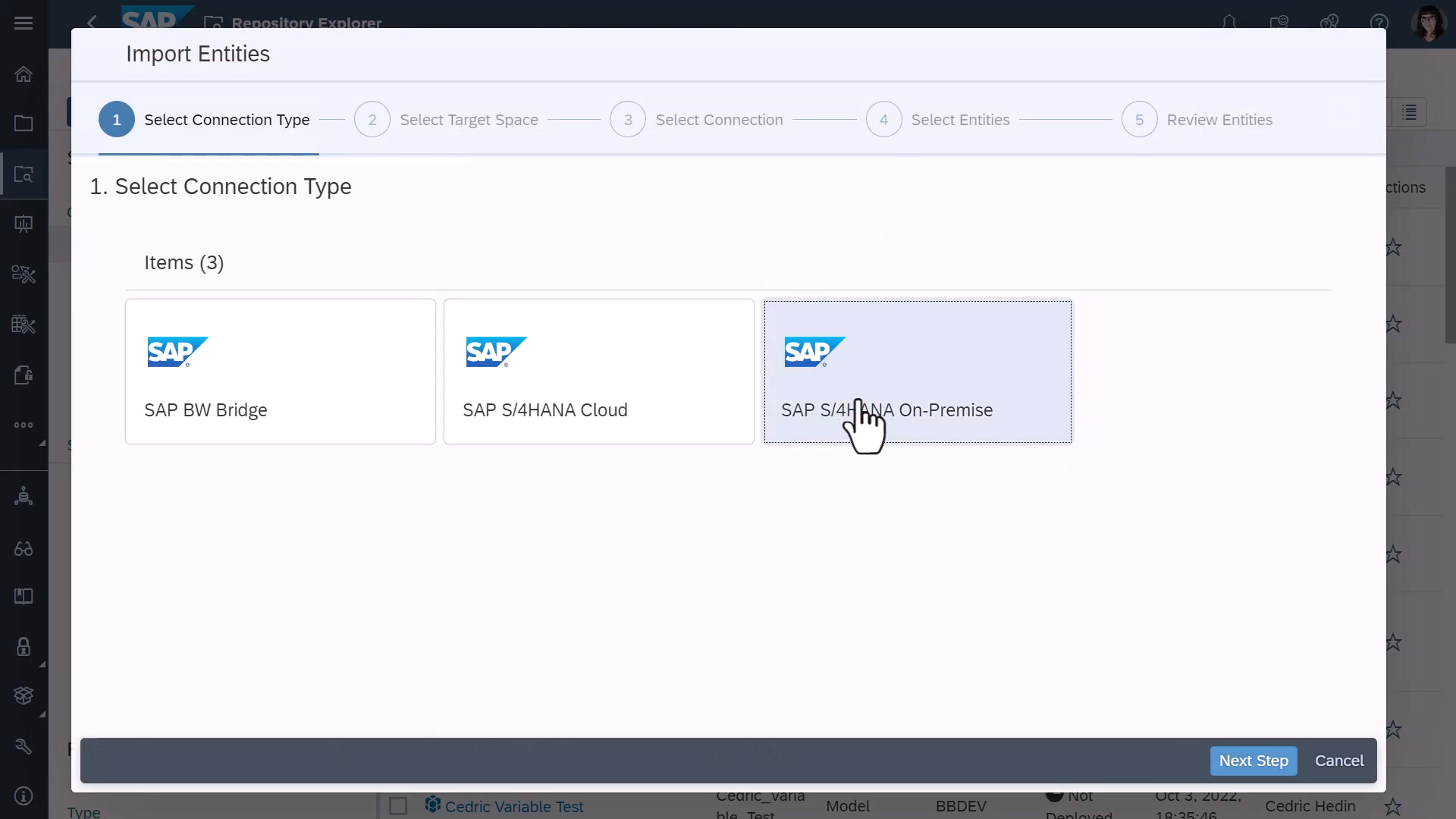 Import entities SAP S/4HANA