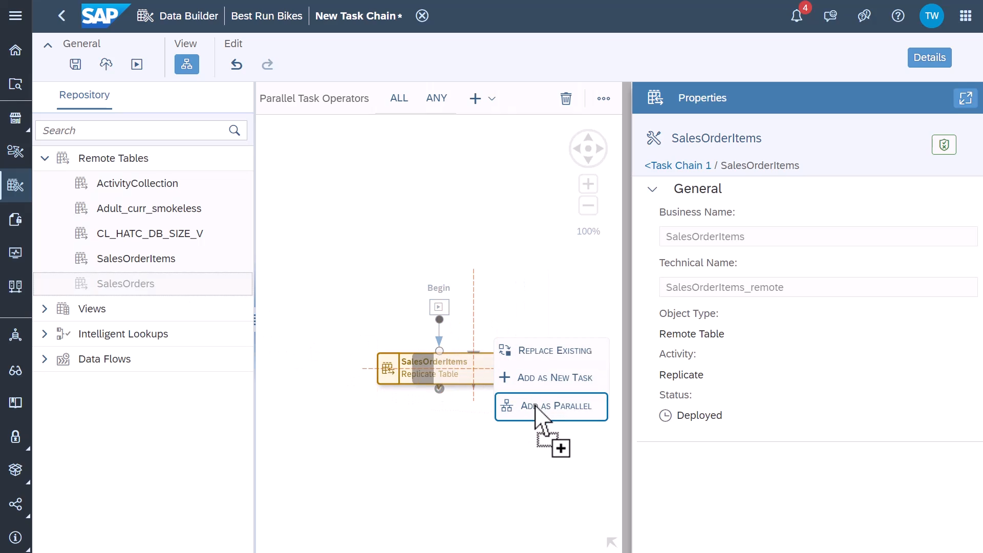 Tasks chain SAP Datasphere