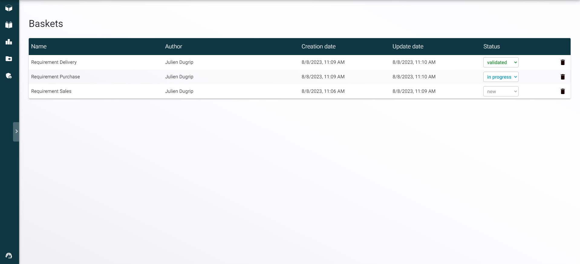 Gestion des paniers RapidViews