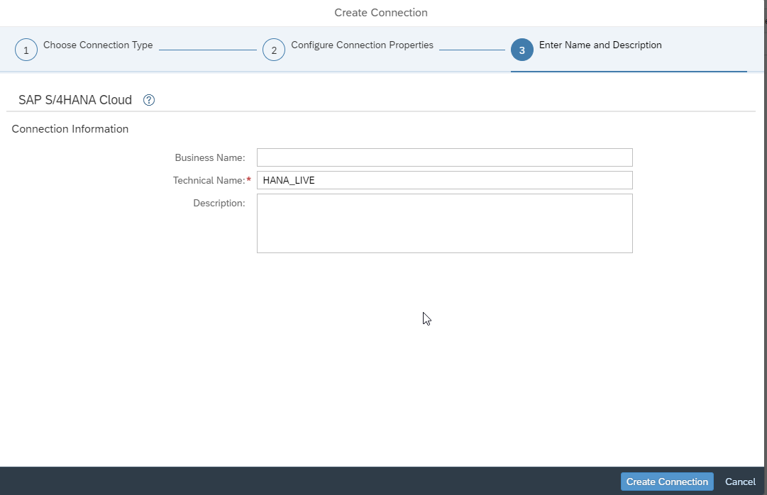 Nommer la connexion S4HANA Cloud