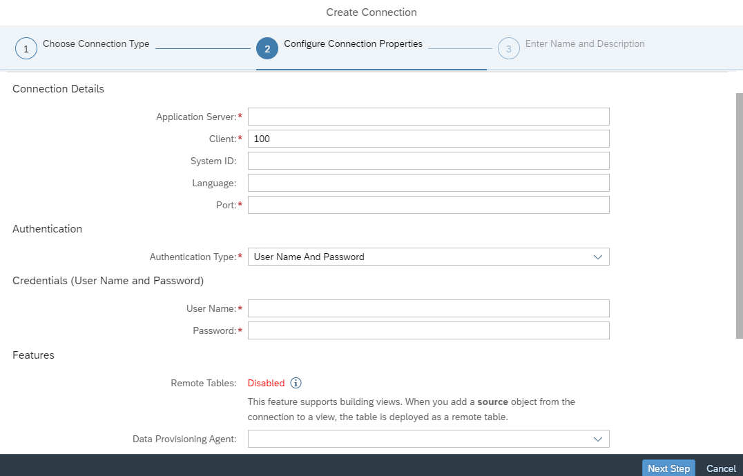 Propriétés de connexion S4HANA Cloud