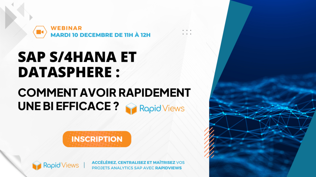 Affiche du webinar RapidViews du 10 décembre 2024 : Comment exploiter les outils de BI pour améliorer la prise de décision et maximiser la valeur des données SAP.