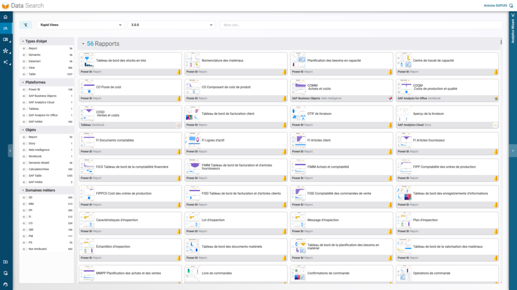 Aperçu visuel de la documentation BI Recherche de RapidViews, illustrant la structuration des analyses, la navigation intuitive et l’alignement avec les meilleures pratiques SAP Business Intelligence.