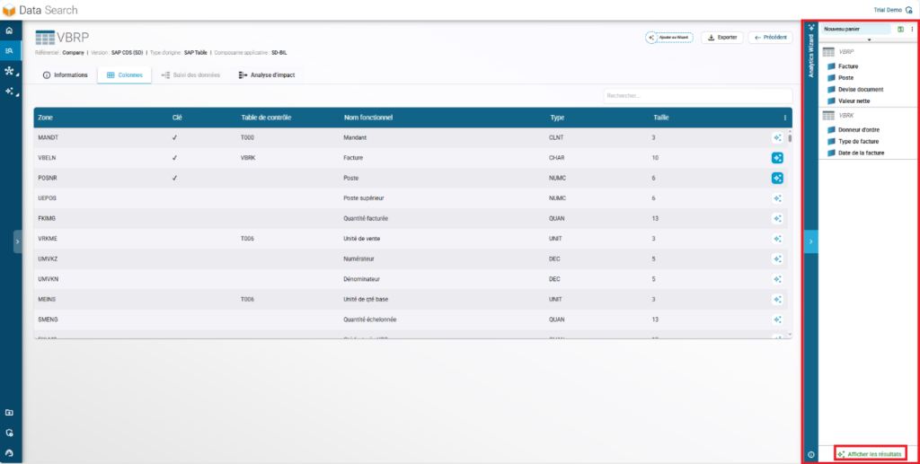 Résultats d’analyse dans l’assistant analytique SAP Fiori – tableau de bord interactif.
