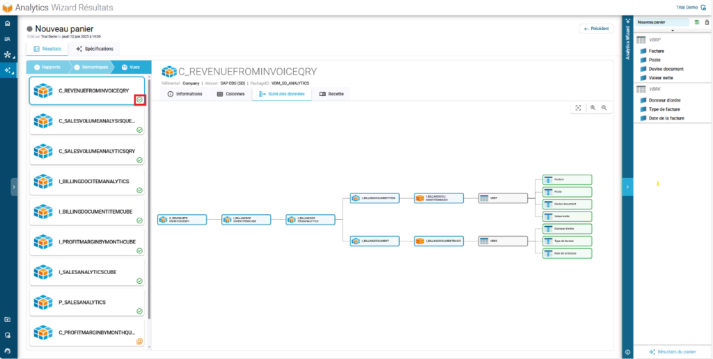 Tuile Fiori représentant le panier de sélection d’analyses – interface utilisateur intuitive.