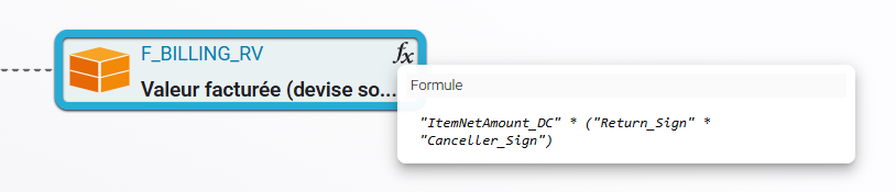 Affichage des formules et filtres dans le Data Lineage via un simple survol.