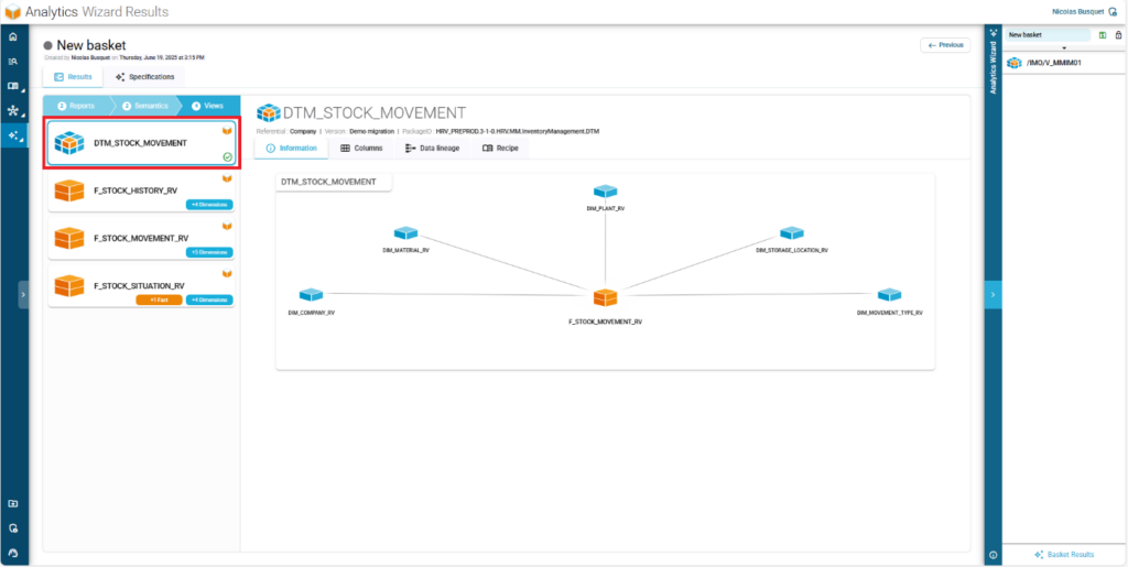 The Wizard automatically analyzes the BW object's structure and fields.