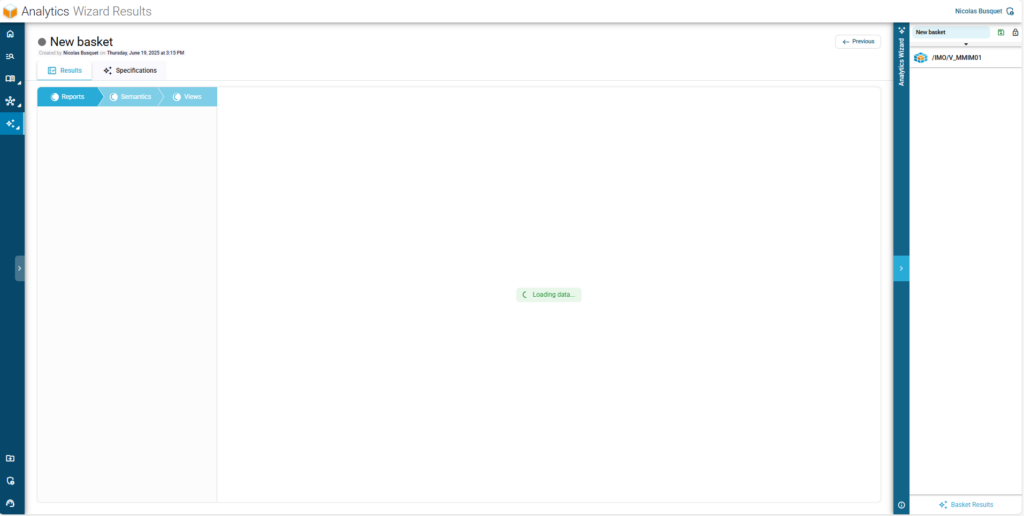 BI Smart Repository Wizard interface showing the BW object dropped for analysis.