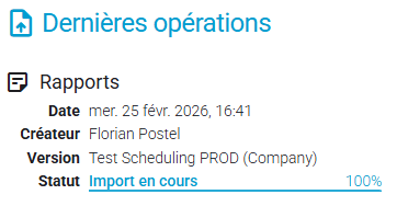 Confirmation automatique du succès de l'import des métadonnées sémantiques au format JSON.
