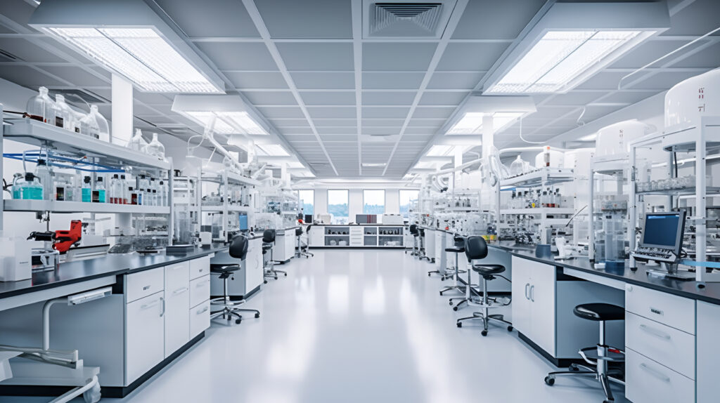 Laboratoire de recherche pharmaceutique et dermo-cosmétique moderne, propre et équipé, pour Pierre Fabre.