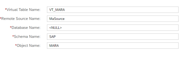 Création table virtuelle SAP HANA